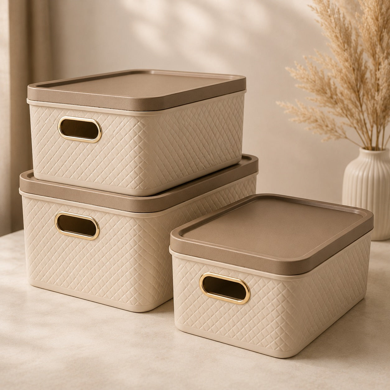 Ruhan Hub™ Premium Diamond Pattern Storage Boxes – Set of 3