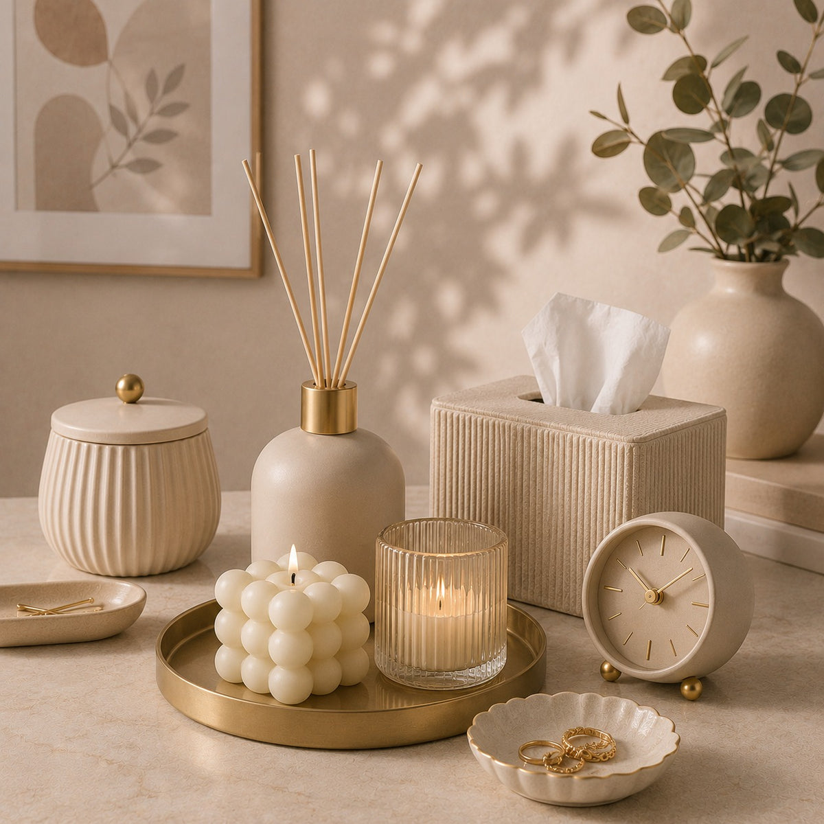 Luxury Home Décor Accessories Set – Minimalist Gold & Neutral Collection