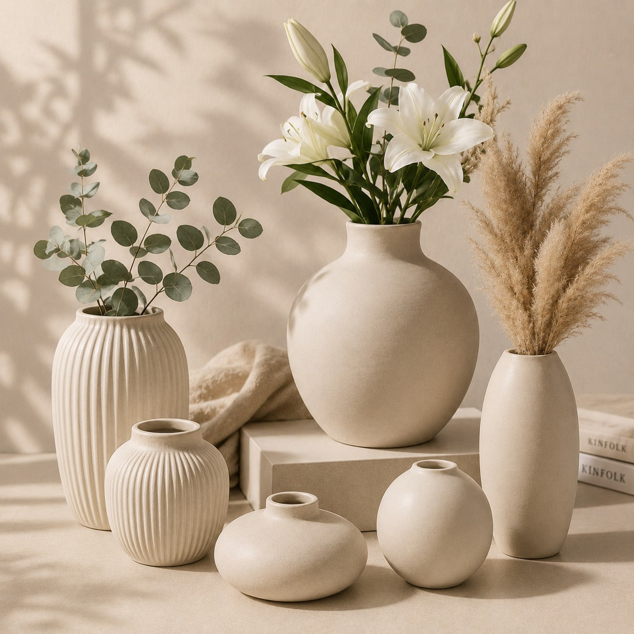 Modern Minimalist Ceramic Vase Set – Neutral Home Décor